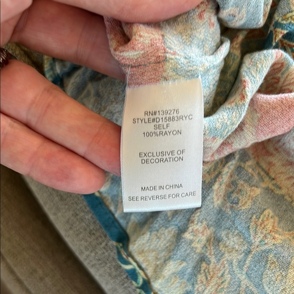 Daniel Rainn Sleeveless Boho Print V-Neck Top in Teal and Coral - Picture 4 of 5